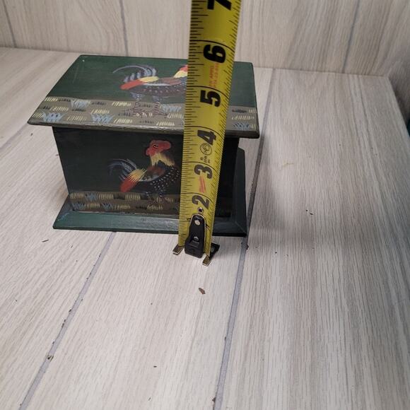 Vintage Handpaited Rooster Wood Recipe Box Bird Farmhouse Cottagecore Boho - Picture 5 of 12